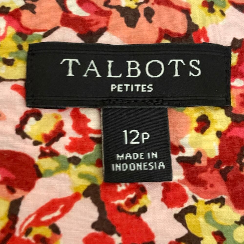 Talbots Red Floral Button Up Shirt Size 12p Roll Tab Sleeves Classic Work Wear - Picture 9 of 11